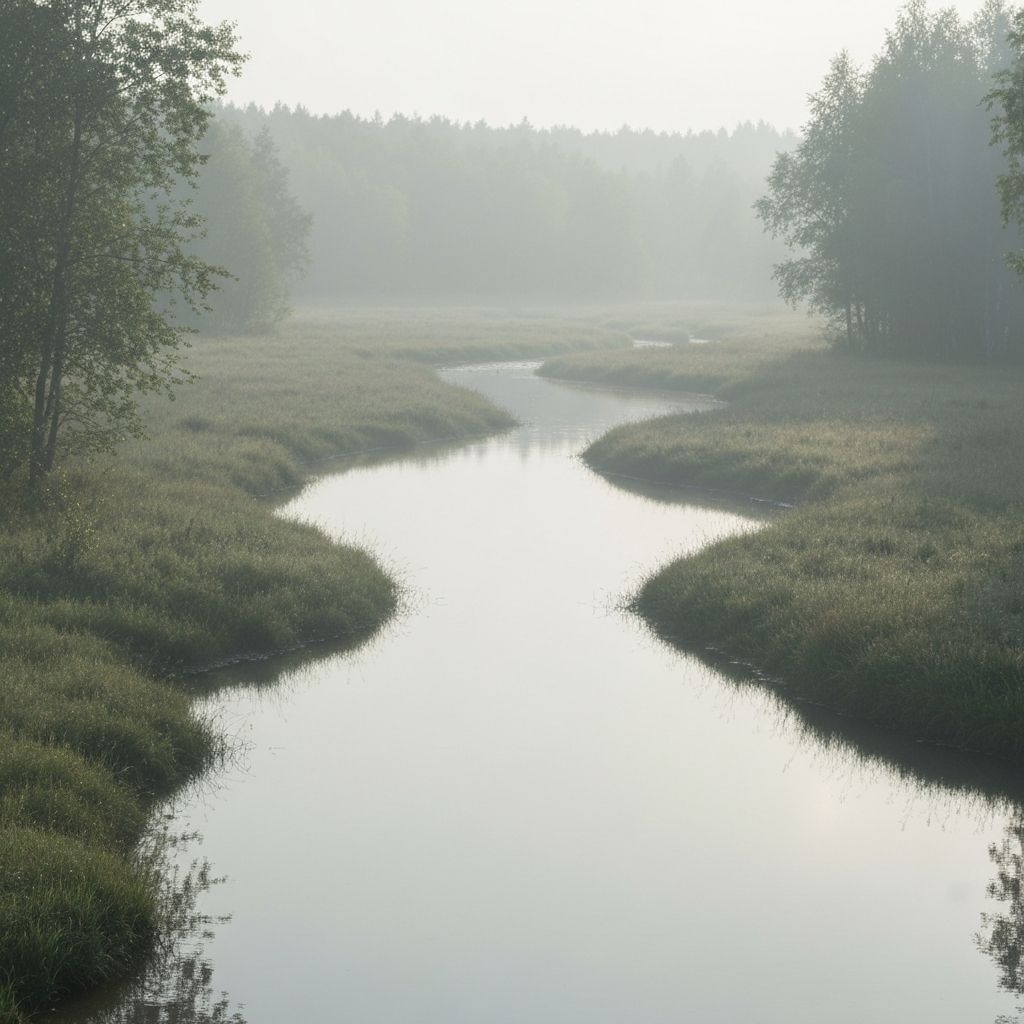Faint natural landscape with water and greenery